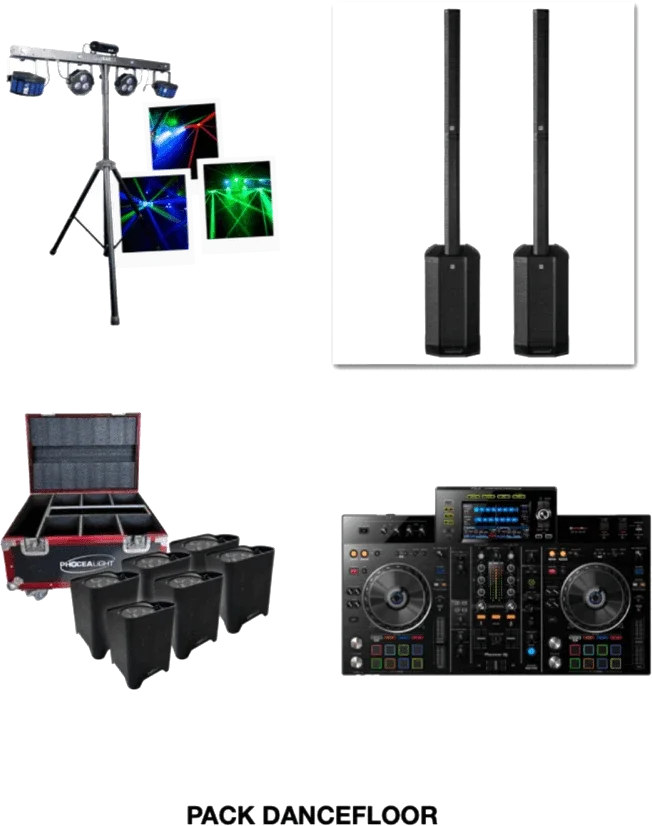Contrôleur DJ Pioneer, colonnes sonores et projecteurs LED du pack Dancefloor