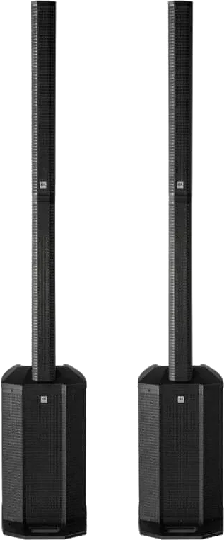 Colonne amplifiée HK Audio Polar 12 posée sur son caisson de basses