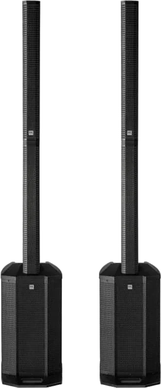 Colonne amplifiée HK Audio Polar 12 posée sur son caisson de basses